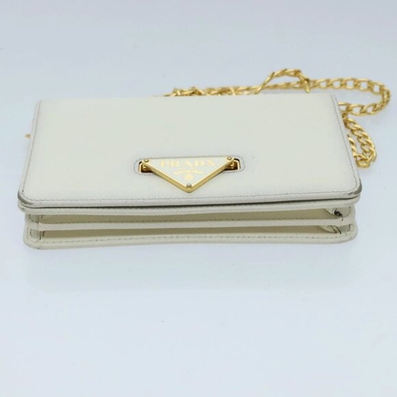 PRADA Chain Shoulder Bag Safiano leather White Gold - Picture 5 of 15